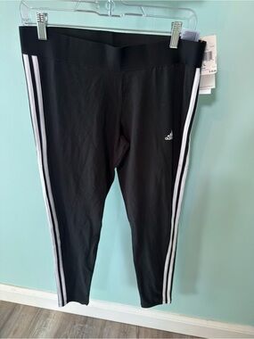 Adidas Pants Women L Black Athletic Leggings Training Gym Sweat Trefoil Yoga